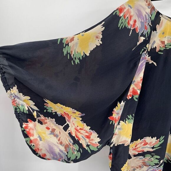 Anthropologie Lil Multicolor First Hints Floral Printed Silk Blouse Size 4 - Picture 2 of 5